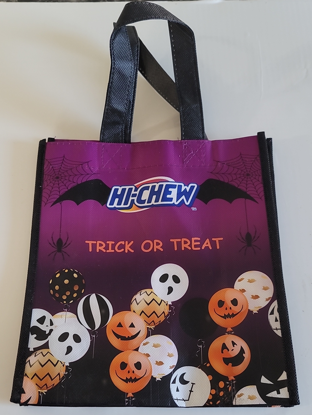 HICHEW Halloween Trick or Treat Tote Bag - Purple/Black 15x9 Inches